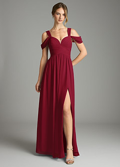 Azazie Lianne Bridesmaid Dresses Burgundy A-Line Off the Shoulder Chiffon Dress image2