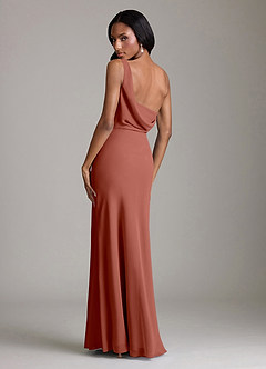 Azazie Madelyn Bridesmaid Dresses Auburn Mermaid One Shoulder Chiffon Convertible Dress image10