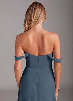 Azazie Aaron Brautjungfernkleider Wandelbar A-Linie Schulterfrei Chiffon Kleid Neptunblau image8