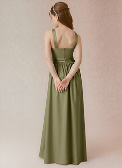 Azazie Jiya Junior Pistachio A-Line Pleated Stretch Satin Dress image2