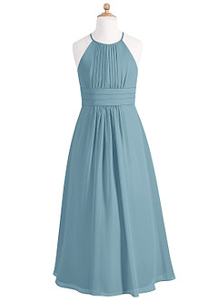 Azazie Bonnie Junior Moody Blue A-Line Pleated Chiffon Dress image5