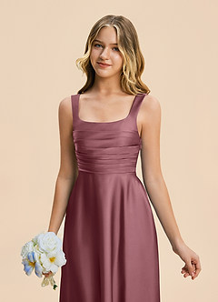 Azazie Azaria Junior A-Linie Plissee Stretch-Satin Kleid Wüstenrose image7