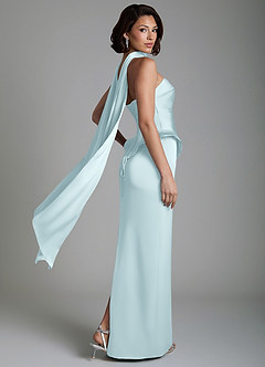 Azazie Harlow Robes de demoiselle d'honneur Robe Fourreau en Satin extensible Corset Bleu Nuage image9