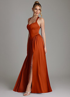 Azazie Francis Bridesmaid Dresses Paprika A-Line Corset Stretch Satin Dress image6