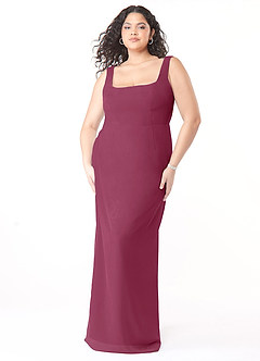 Azazie Flori Bridesmaid Dresses Mulberry Sheath Square Neckline Chiffon Dress image9