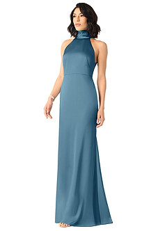 Azazie x Delaney Brautjungfernkleider Etui Hoher Kragen Stretch-Satin Kleid Bermudablau image2