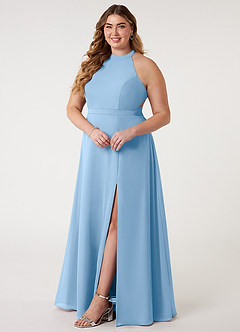 Azazie Clarice Bridesmaid Dresses Powder Blue A-Line Halter Chiffon Dress image11