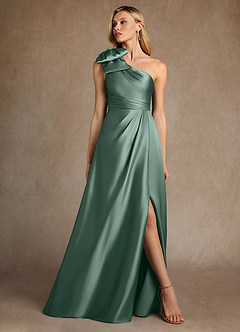 Azazie Easton Mother of the Bride Dresses Eucalyptus A-Line One Shoulder Stretch Satin Dress image4