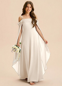 Azazie Moana Junior White Alabaster A-Line Pleated Chiffon Dress image3