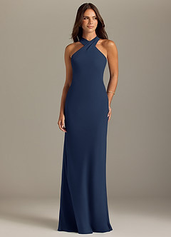 Azazie Doretta Bridesmaid Dresses Dark Navy Mermaid Pleated Chiffon Dress image1