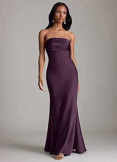 Azazie Saylor Vestidos de damas de honor Vestido de Ciruela de Satén Elástico de Corte Sirena con Sin tirantes image2
