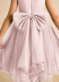 Azazie Lass Robe Demoiselle D'honneur Fillette Robe Trapèze en Tulle Nœud Rose Pâle image6