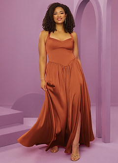 Barbie ♥ Azazie Bridesmaid Dresses Cinnamon A-Line with Pockets Stretch Satin Dress image10
