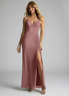 Azazie Becca Bridesmaid Dresses Desert Rose Sheath V-Neck Chiffon Dress image3