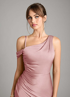 Azazie Madelyn Brautjungfernkleider Wandelbar Meerjungfrau-Linie One-Shoulder Stretch-Satin Kleid Altrosa image3