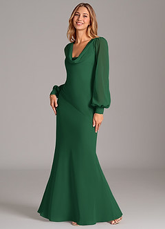 Azazie Rylina Bridesmaid Dresses Dark Green Mermaid Long Sleeve Chiffon Dress image1