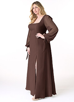 Azazie Leonia Jurken voor bruidsmeisjes Jurk van Chiffon met A-Lijn Lange mouw Ganache image10