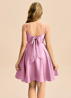 Azazie Miko Junior Candy Pink A-Line Pleated Stretch Satin Dress image2