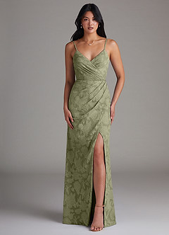 Azazie Maci Bridesmaid Dresses Pistachio Sheath Pleated Floral Burnout Dress image1