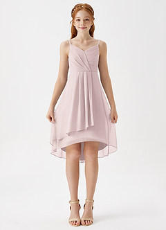 Azazie Mariam Junior Blushing Pink A-Line Pleated Chiffon Dress image4