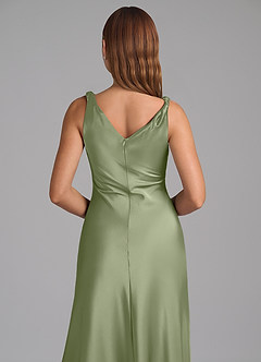 Azazie Nerine Bridesmaid Dresses Pistachio A-Line Pleated Stretch Satin Dress image2