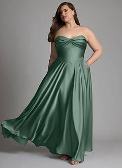 Azazie Meleena Bridesmaid Dresses Eucalyptus A-Line Strapless Stretch Satin Dress image7