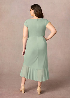 Azazie Renetta Mother of the Bride Dresses Dusty Sage Sheath V-Neck Pleated Mesh Dress image10