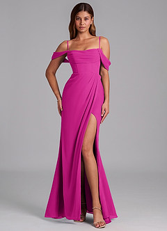 Azazie Johana Jurken voor bruidsmeisjes Converteerbaar Jurk van Chiffon met Zeemeermin Off the Shoulder Fuchsia image4