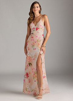 Azazie Becca Abiti da Damigella Abito Tubino in Chiffon con Scollo a V Abstract Bouquet Floral image1