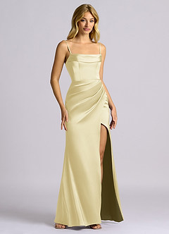 Azazie Auden Brudtärnklänningar Klä av Tubklänning i Stretch Satin Av axeln Citronsorbet Konvertibel image3