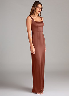 Azazie Flori Brautjungfernkleider Etui Seitliche Cut-Outs Stretch-Satin Kleid Rotbraun image3