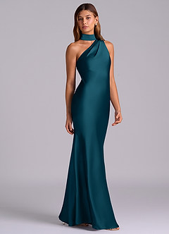 Azazie Seona Bridesmaid Dresses Ink Blue Mermaid One Shoulder Stretch Satin Dress image5