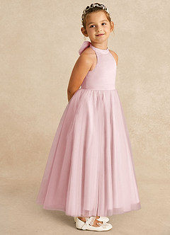 Azazie Bev Flower Girl Dresses Powder Pink A-Line Convertible Tulle Dress image8