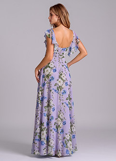 Azazie Leilani Robes de demoiselle d'honneur Robe Trapèze en Mousseline de soie Plissée Lilas Floral image5
