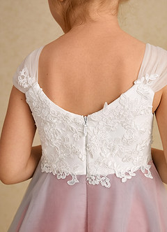 Azazie Momo Flower Girl Dresses Ivory Coral A-Line Lace Dress image7