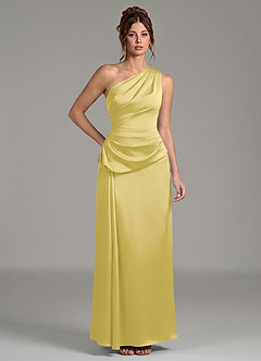 Azazie Zahira Robes de demoiselle d'honneur Robe Fourreau en Satin extensible Asymétrique Canari image1