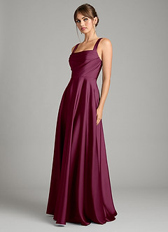 Azazie Shaude Bridesmaid Dresses Mulberry A-Line Pleated Stretch Satin Dress image5