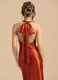 Azazie Velli Brudtärnklänningar Klä av Tubklänning i Metallisk satin Hög hals Paprika image6