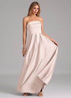 Azazie Lucienne Robes de demoiselle d'honneur Robe Trapèze Convertible en Satin extensible Sans bretelle Rose Pâle image5