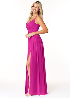 Azazie Rayna Vestidos de damas de honor Vestido de Fucsia de Gasa de Corte en A con Cuello en V plisado image3