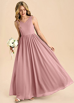 Azazie Hathaway Junior Dusty Rose A-Line Bow Chiffon Dress image4