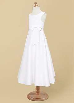 Azazie Lindy Flower Girl Dresses White A-Line Pleated Matte Satin Dress image11