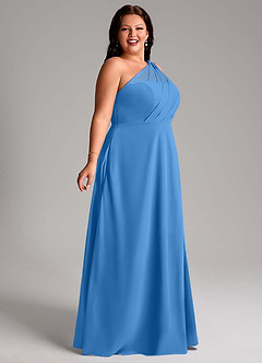 Azazie Phaedra Bridesmaid Dresses Blue Jay A-Line One Shoulder Chiffon Dress image9