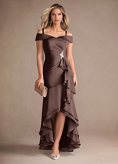 Azazie Billings Mother of the Bride Dresses Ganache Mermaid Off the Shoulder Stretch Satin Dress image7