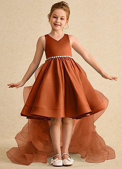 Azazie Julietta Flower Girl Dresses Burnt Orange Ball-Gown Convertible Tulle Dress image2