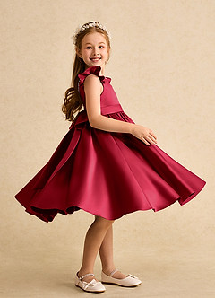 Azazie Dumpling Flower Girl Dresses Scarlet A-Line Bow Matte Satin Dress image5