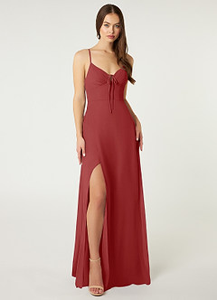 Azazie Minie Bridesmaid Dresses Rust A-Line Bow Chiffon Dress image3