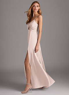 Azazie Jenna Bridesmaid Dresses Blushing Pink A-Line Pleated Stretch Satin Dress image3