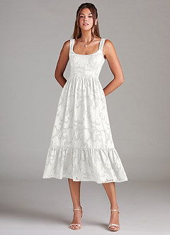 Azazie Alissa Bridesmaid Dresses White A-Line with Pockets Floral Burnout Dress image3