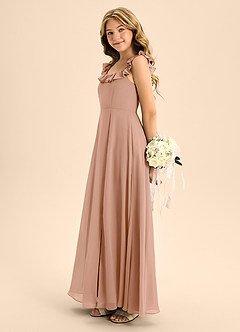 Azazie Callie Junior Abito A-Line in Chiffon Increspato Champagne Rosa image7